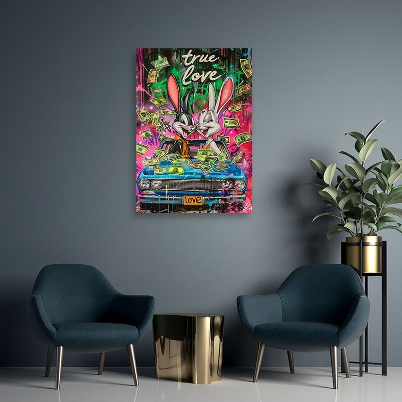 Stampa su tela, Coniglio dollaro colorato
