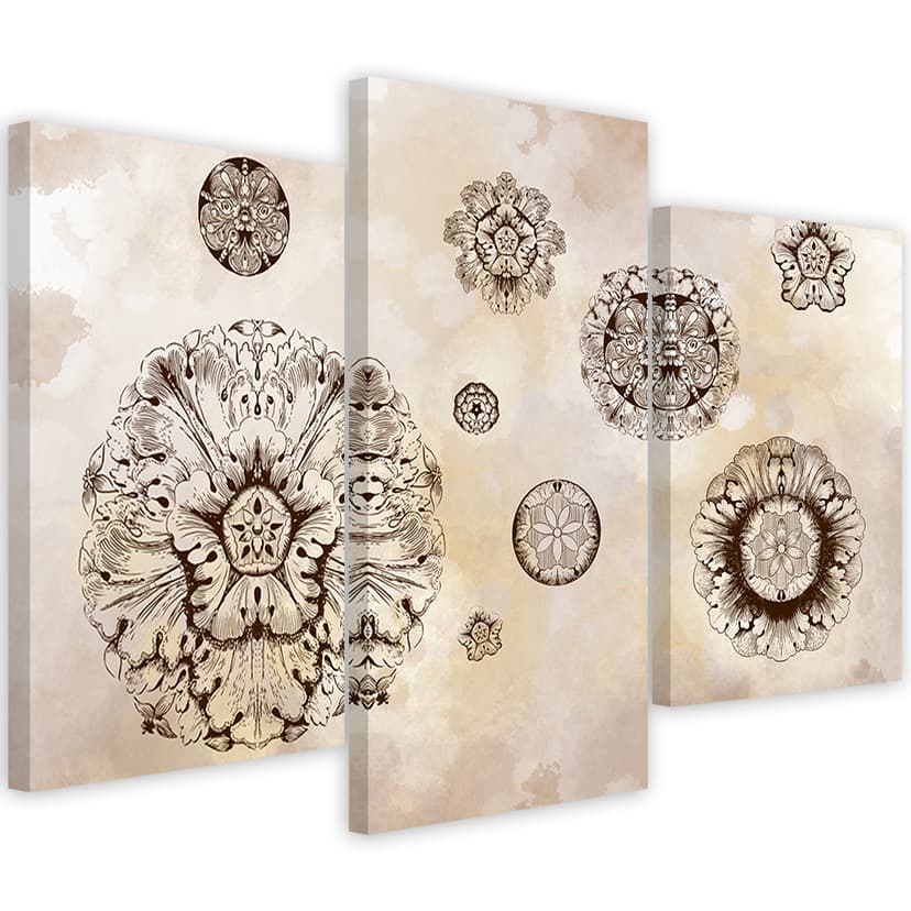 Stampa su tela in 3 pezzi, forme geometriche floreali