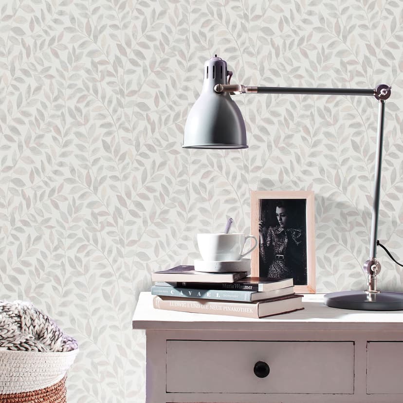 Carta da parati con motivo a foglie Opus grey