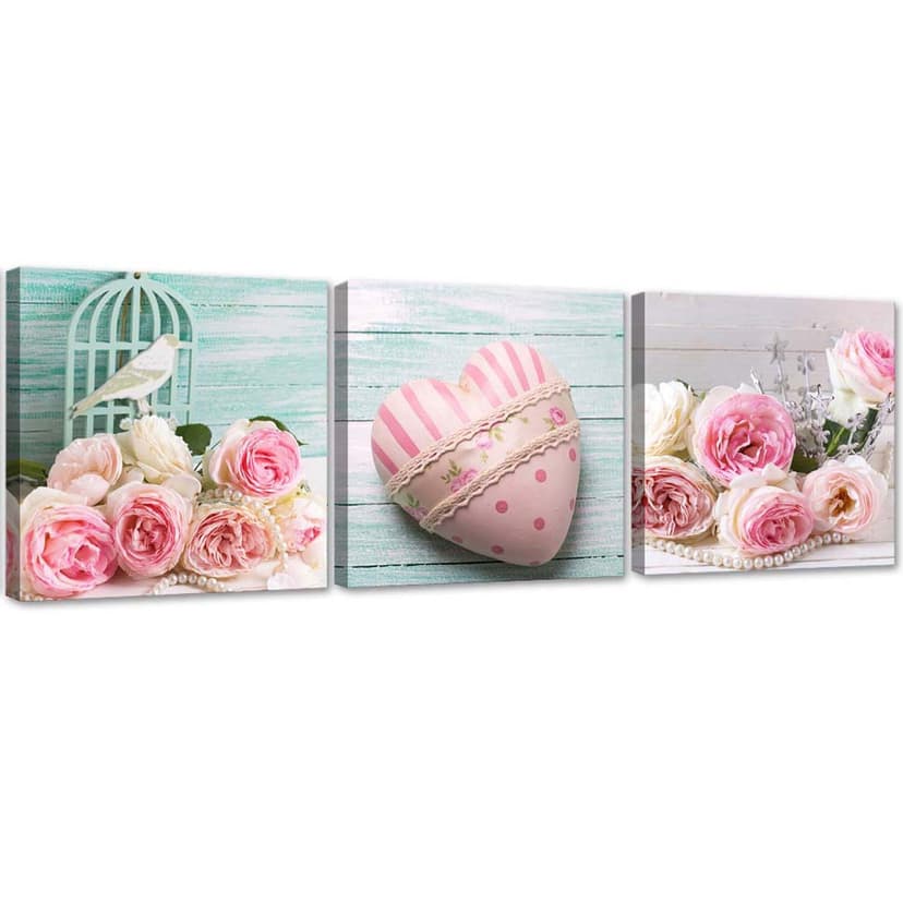 Stampa su tela 3 pezzi Cuore rose fiori