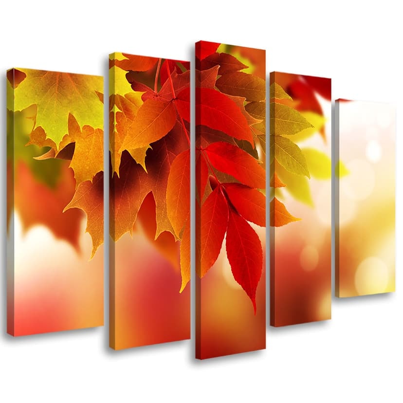 Stampa su tela 5 pezzi, foglie d'autunno natura