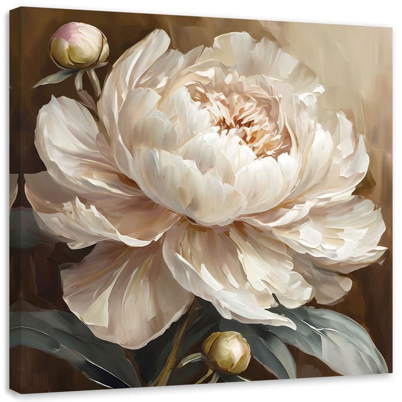 Stampa su tela, peonia beige dipinta