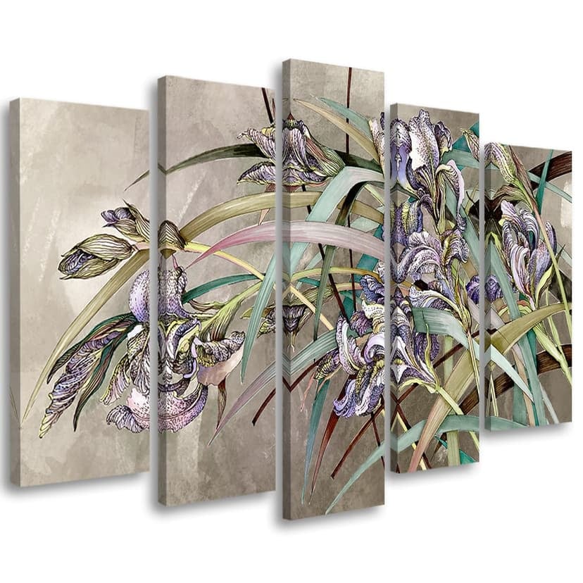 Stampa su tela 5 pezzi, fiori di iris nel vento