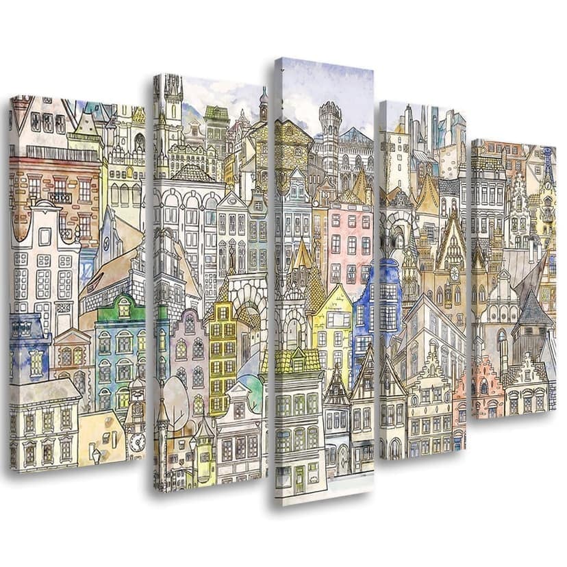 Stampa su tela 5 pezzi, Città felice