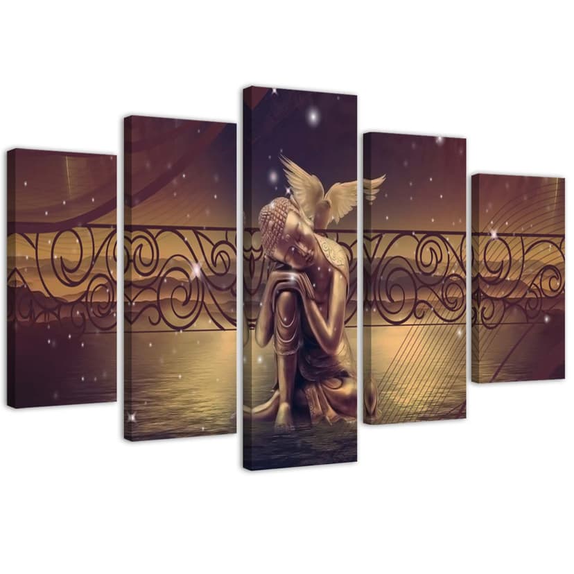 Stampa su tela 5 pezzi, Buddha marrone Feng Shui