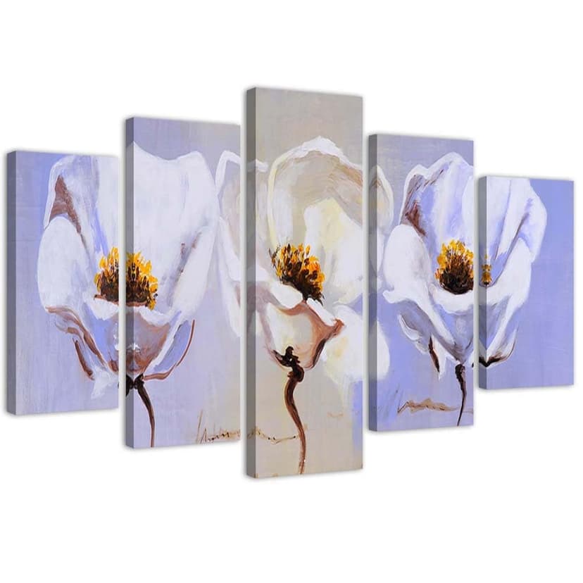 Stampa su tela 5 pezzi Fiori bianchi natura