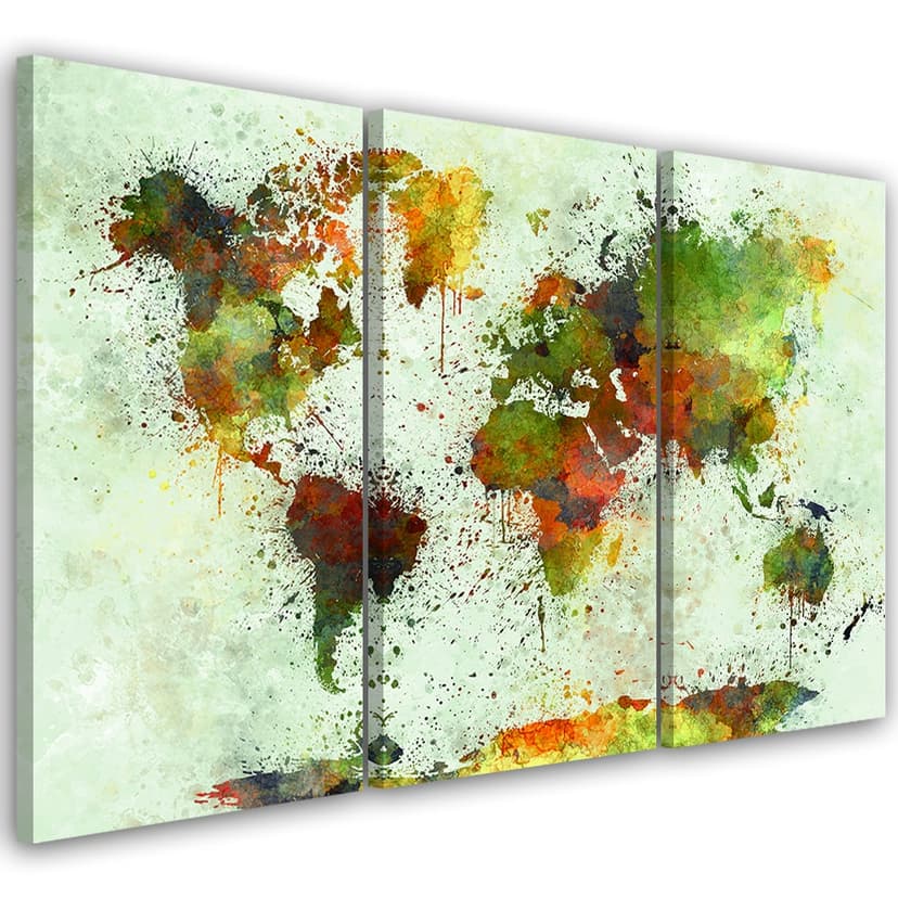 Stampa su tela 3 pezzi, mappa del mondo astratta colorata