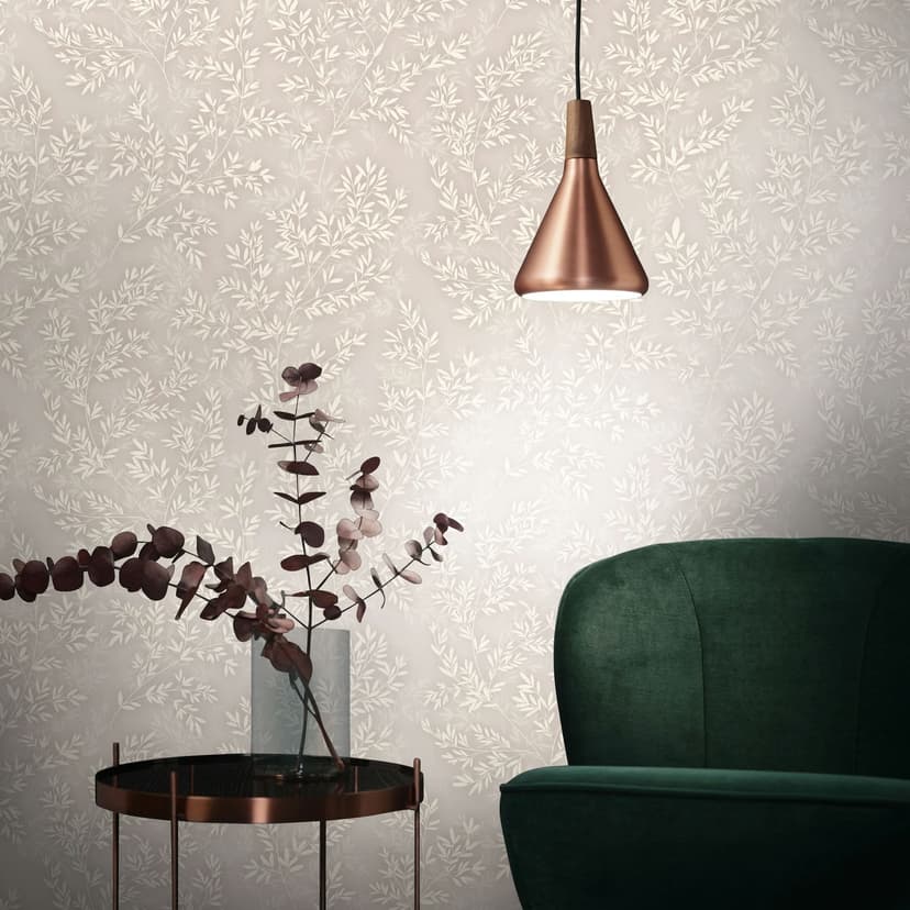 Carta da parati in tessuto non tessuto foglie natura floreale opaca in grigio beige