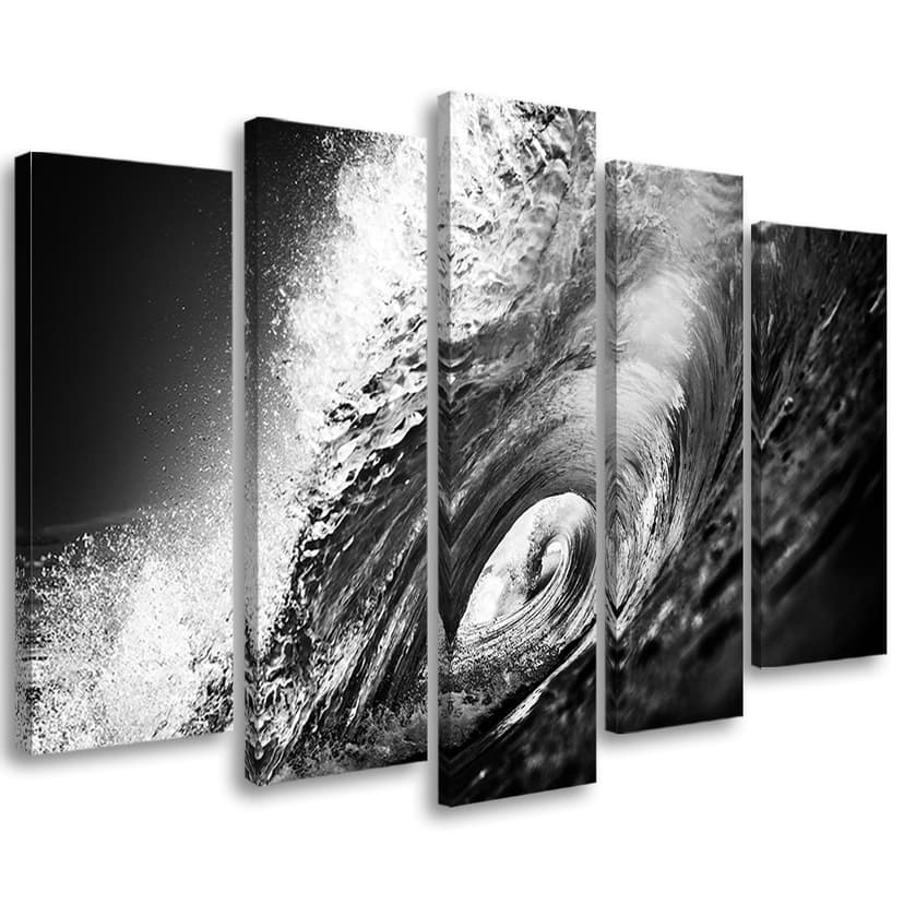 Stampa su tela 5 pezzi onde mare oceano bianco e nero