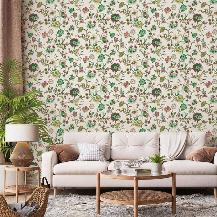 Carta da parati in tessuto non tessuto fiori, foglie, natura floreale in grigio