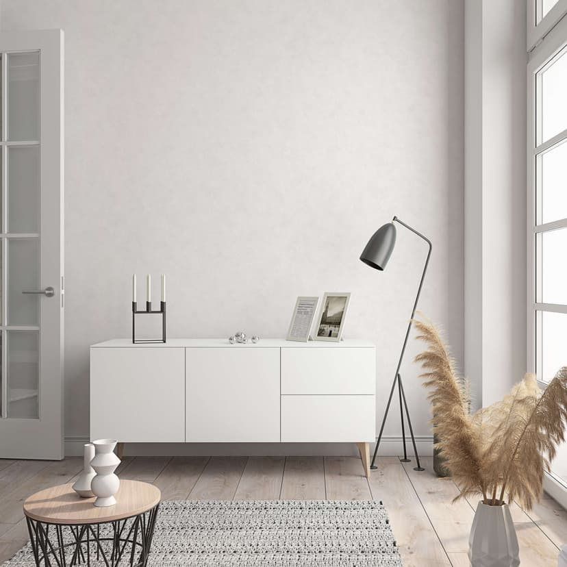 Carta da parati uniforme, rivestimento murale in tessuto non tessuto Sfumature di bianco, grigio