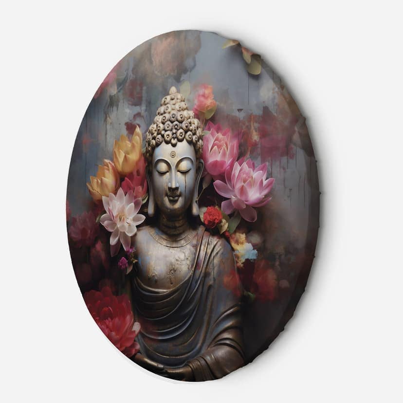 Quadro su tela rotonda Buddha Zen Fiori Astratto
