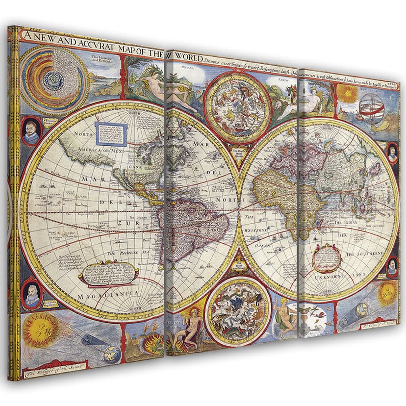 Stampa su tela 3 pezzi Mappa del vecchio mondo retrò