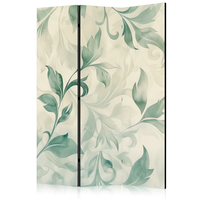 Paravent, Raumteiler freistehend, Trennwand - Watercolor Botanical Motif - Delicate Green and Beige