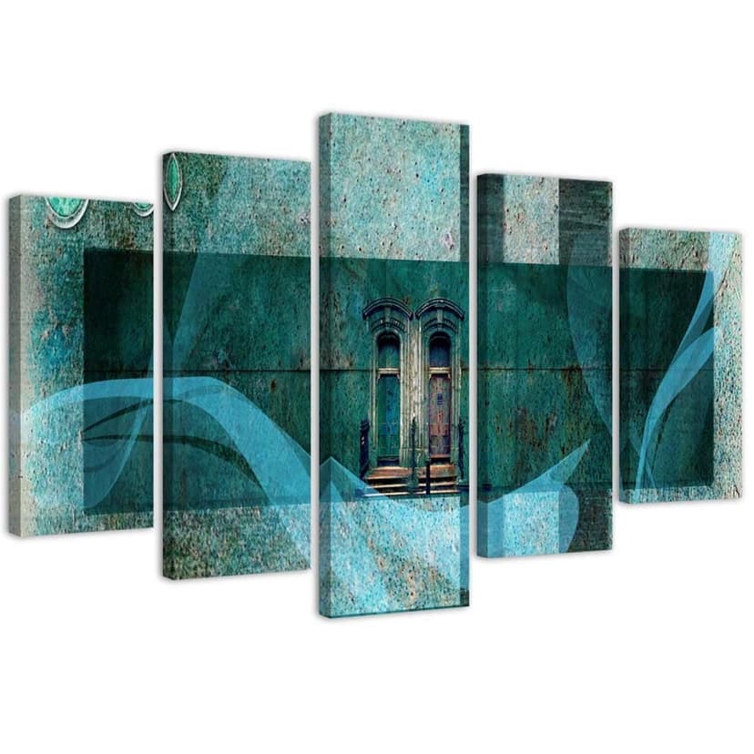 Stampa su tela 5 pezzi, architettura finestra blu