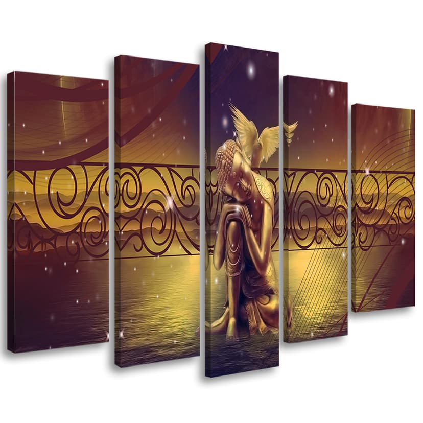 Stampa su tela 5 pezzi Buddha astratto Zen marrone