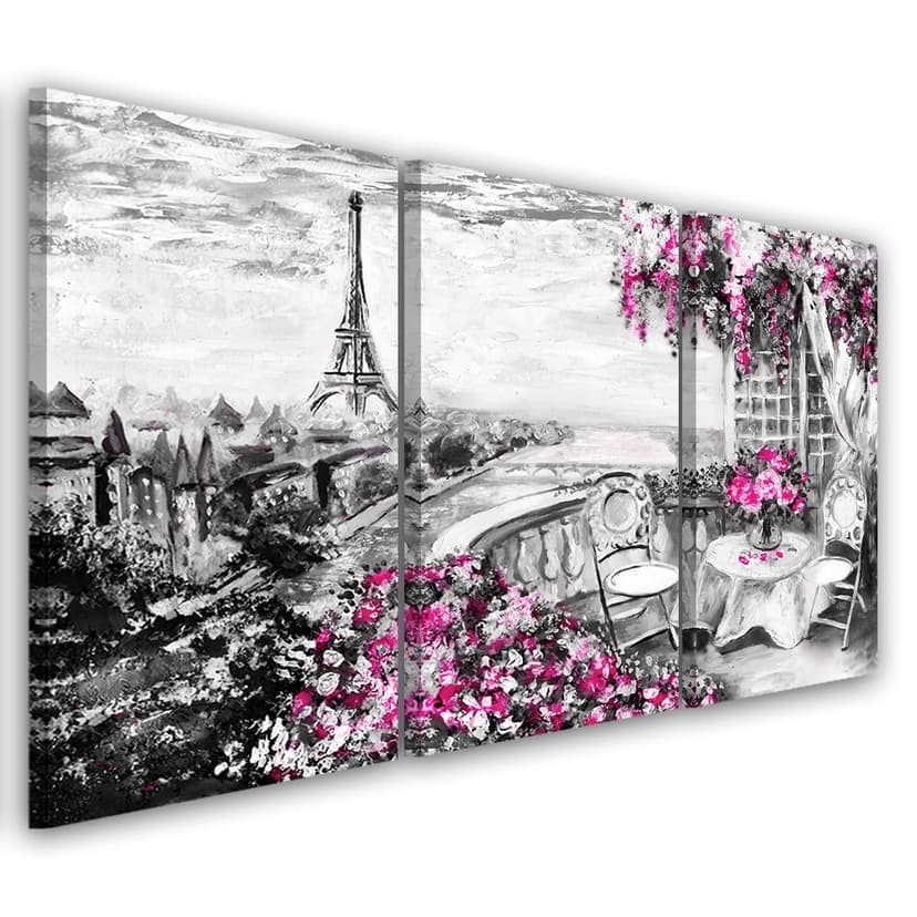 Stampa su tela 3 pezzi, Torre Eiffel di Parigi viola pastello