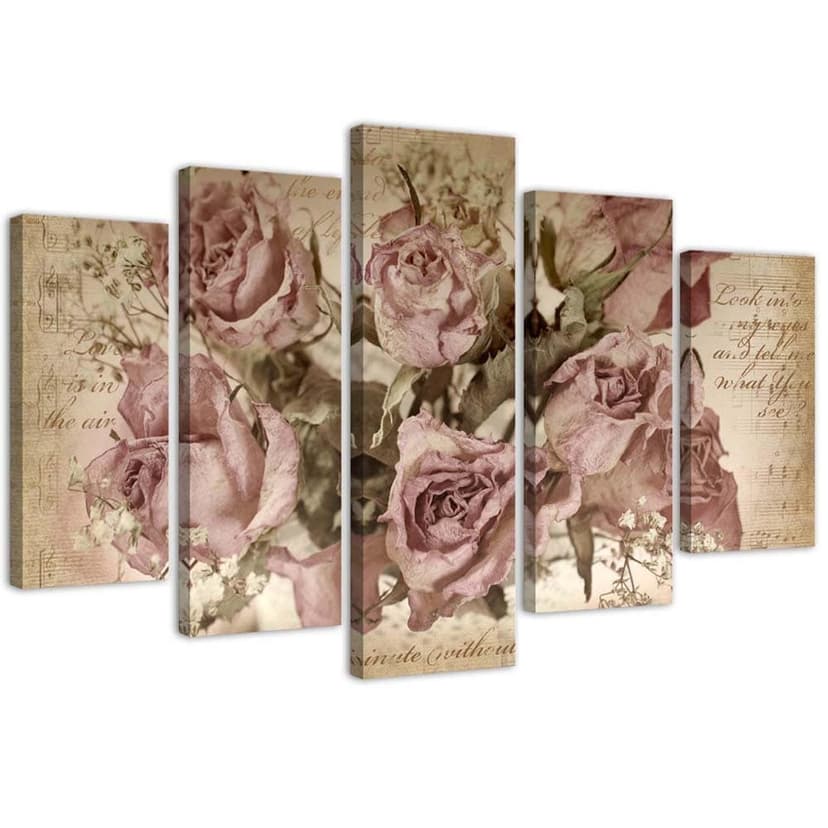 Stampa su tela 5 pezzi Fiori di rose rosa