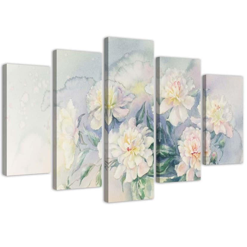 Stampa su tela 5 pezzi, bouquet di fiori bianchi