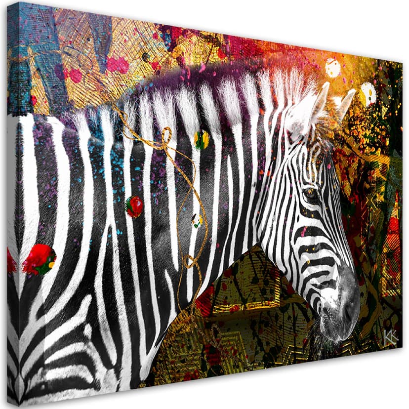 Stampe su tela, Zebra su sfondo colorato