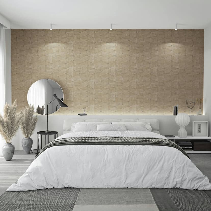 Carta da parati in tessuto non tessuto con motivo geometrico, triangoli marrone, grafica beige