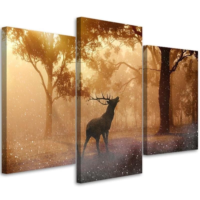 Stampa su tela 3 pezzi, cervi foresta alba natura