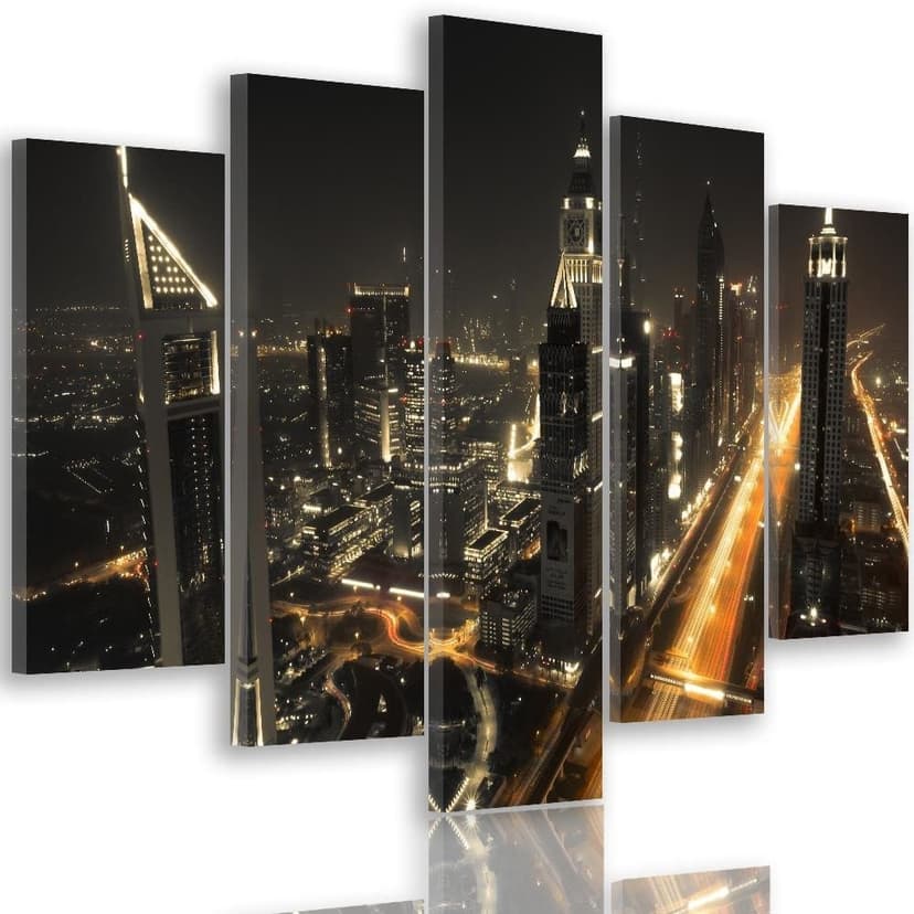 Stampa su tela 5 pezzi, Dubai al panorama notturno della città