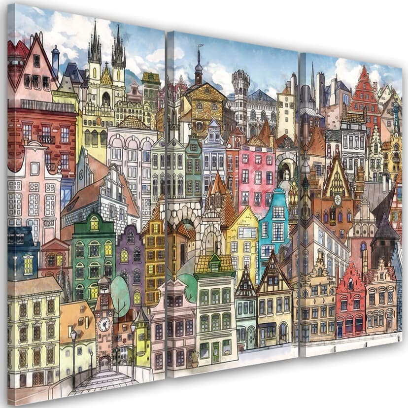 Stampa su tela 3 pezzi, Città felice