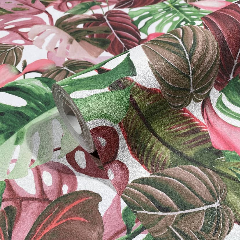Carta da parati a fiori in pile Spirit of Jungle verde, rosso