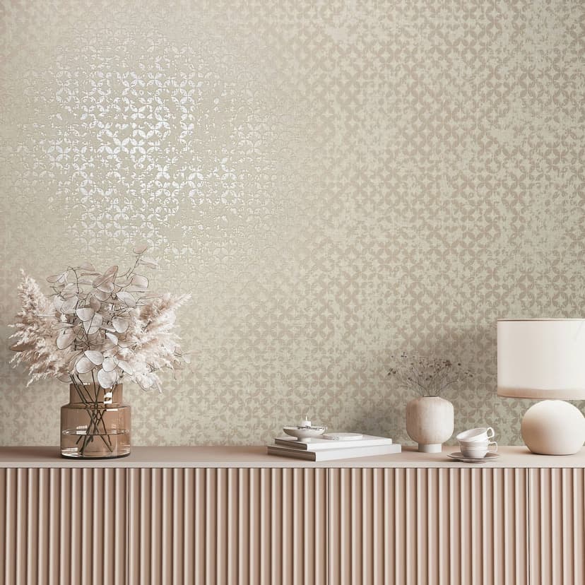 Carta da parati in tessuto non tessuto in stile stella ornamentale con grafica beige