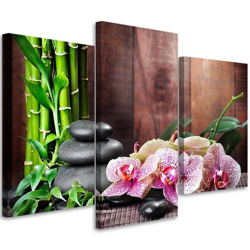 Stampa su tela 3 pezzi, orchidee Bamboo Stones Zen