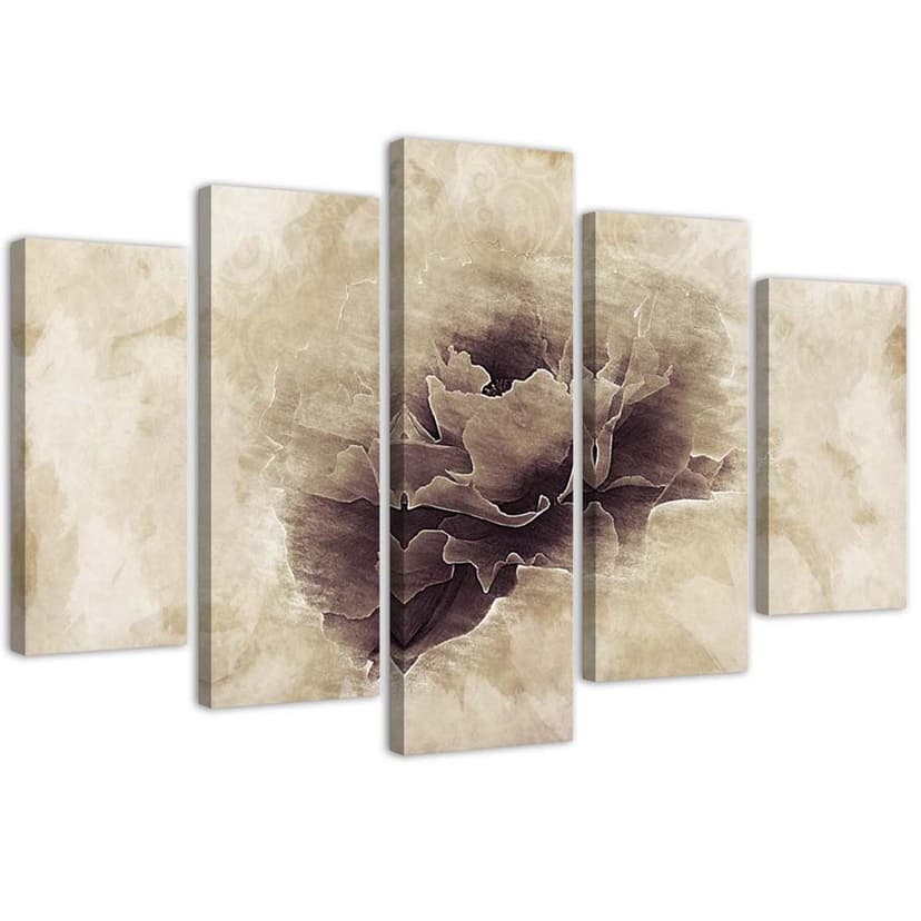 Stampa su tela 5 pezzi, fiore rosa beige natura