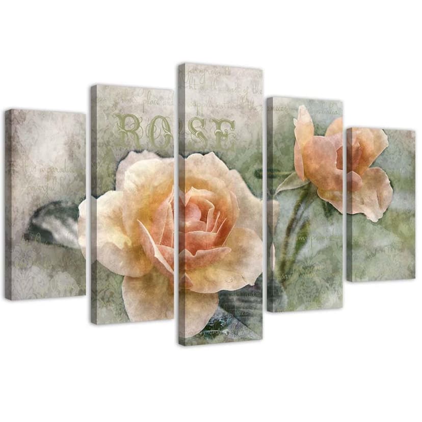 Stampa su tela 5 pezzi, fiori di rosa tea