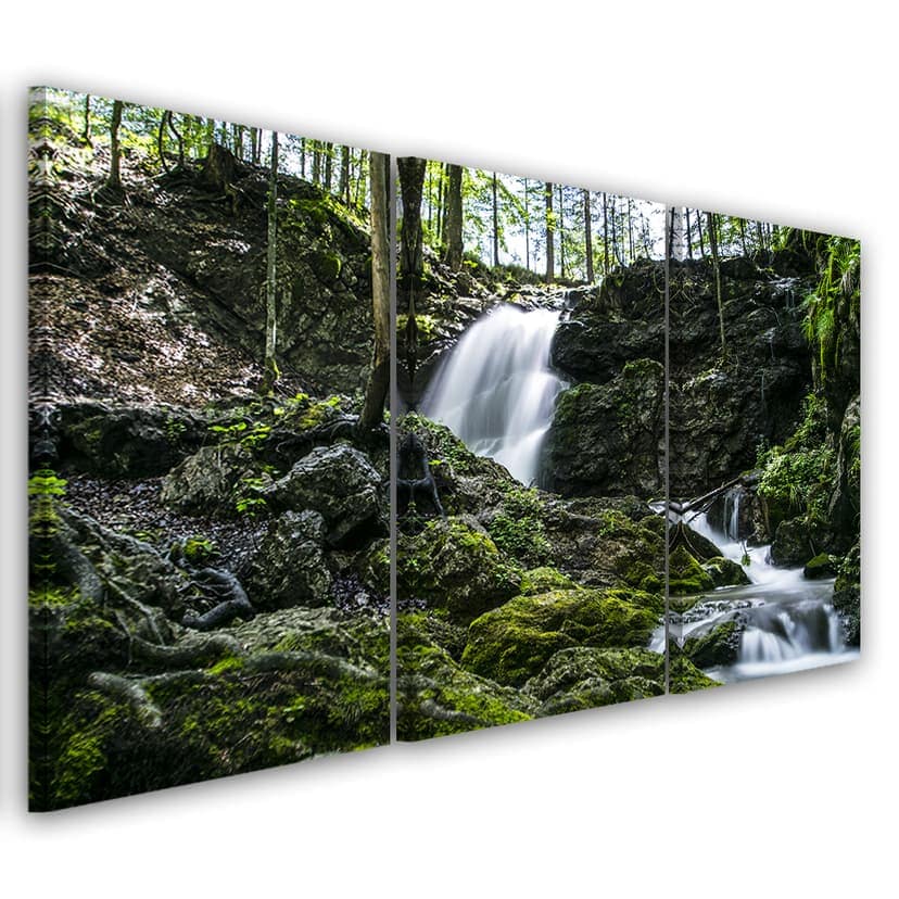 Stampa su tela 3 pezzi, Cascata Forest Rocks