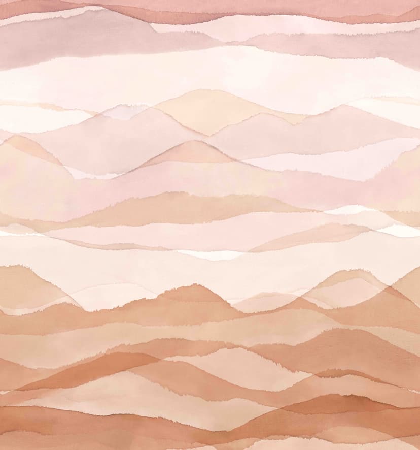 Fotomurale acquerello montagna in beige e rosa con sfumatura morbida 3,4 x 3,18 m