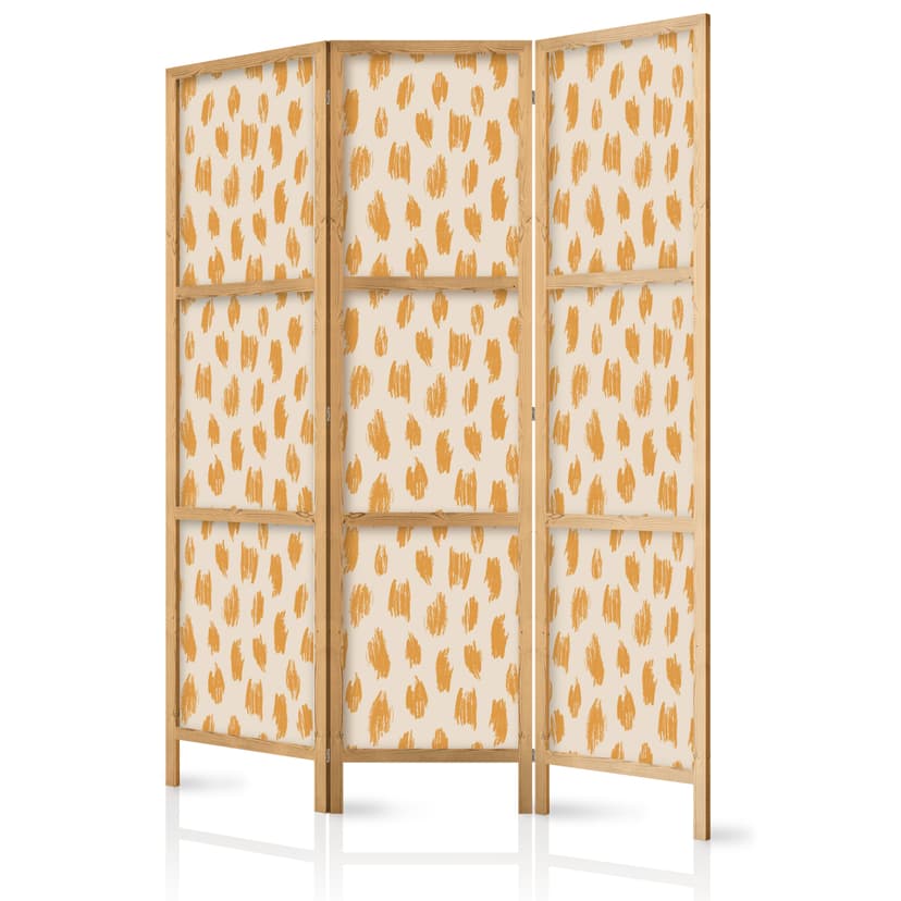 Japanischer Paravent Raumteiler - Orange and Ecru Drawn Pattern in Dots and Spots, 3-teilig