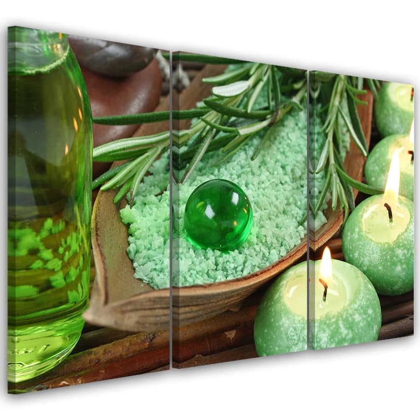 Stampa su tela 3 pezzi Candela verde Zen Spa