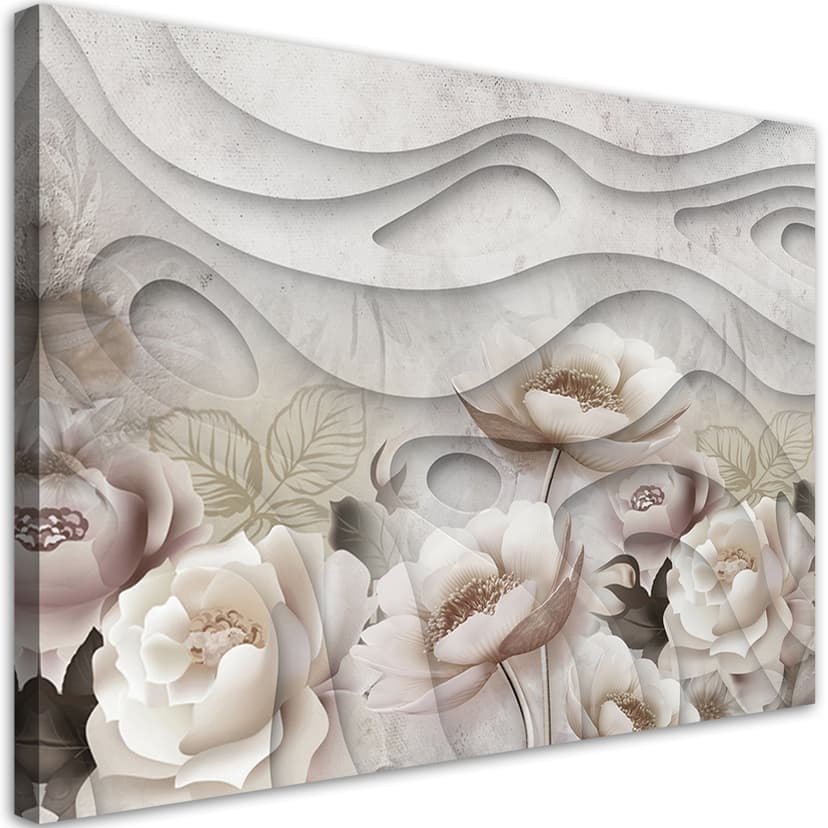 Stampe su tela, Fiori beige in fiore 3D