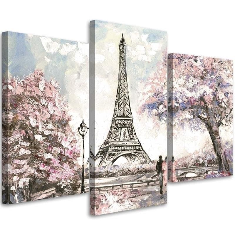 Stampa su tela 3 pezzi, Torre Eiffel Parigi dipinta di rosa