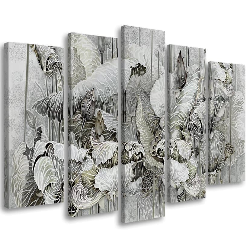 Stampa su tela 5 pezzi, fiori di loto