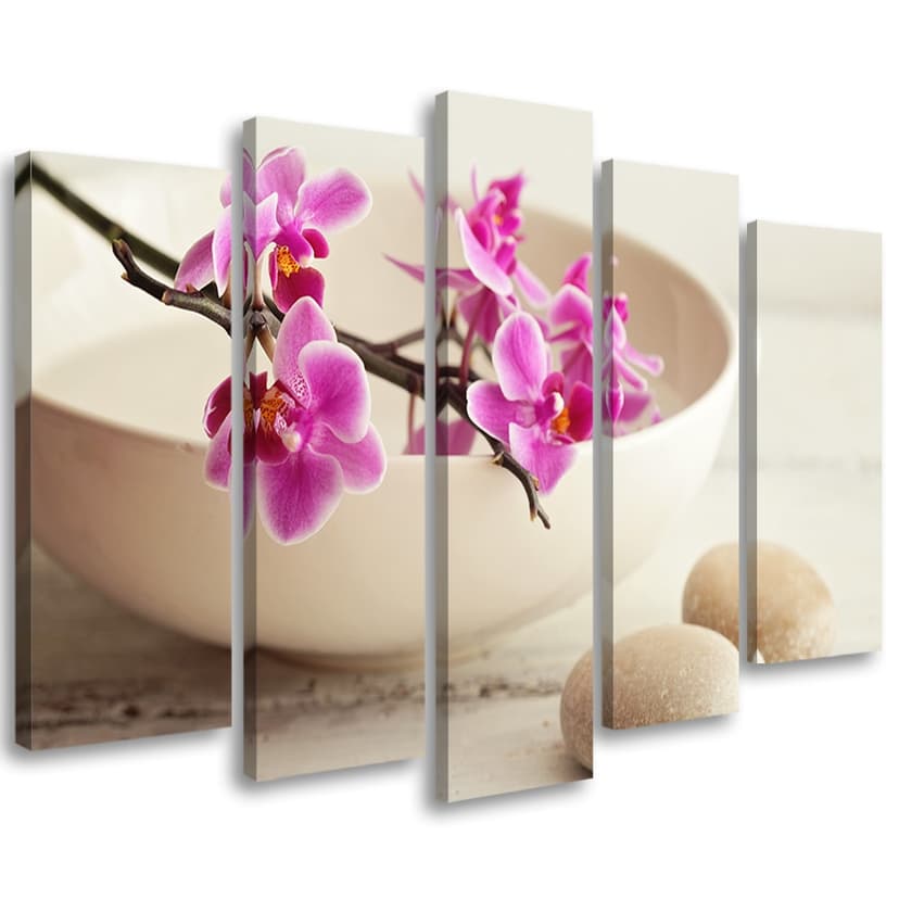 Stampa su tela 5 pezzi, fiori ciotola orchidea beige