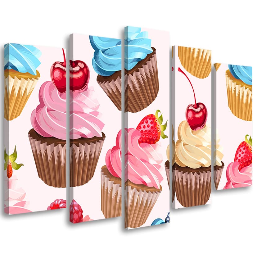 Stampa su tela 5 cupcakes con caramelle