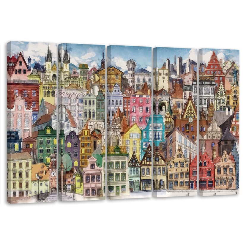 Stampa su tela 5 pezzi, Città felice