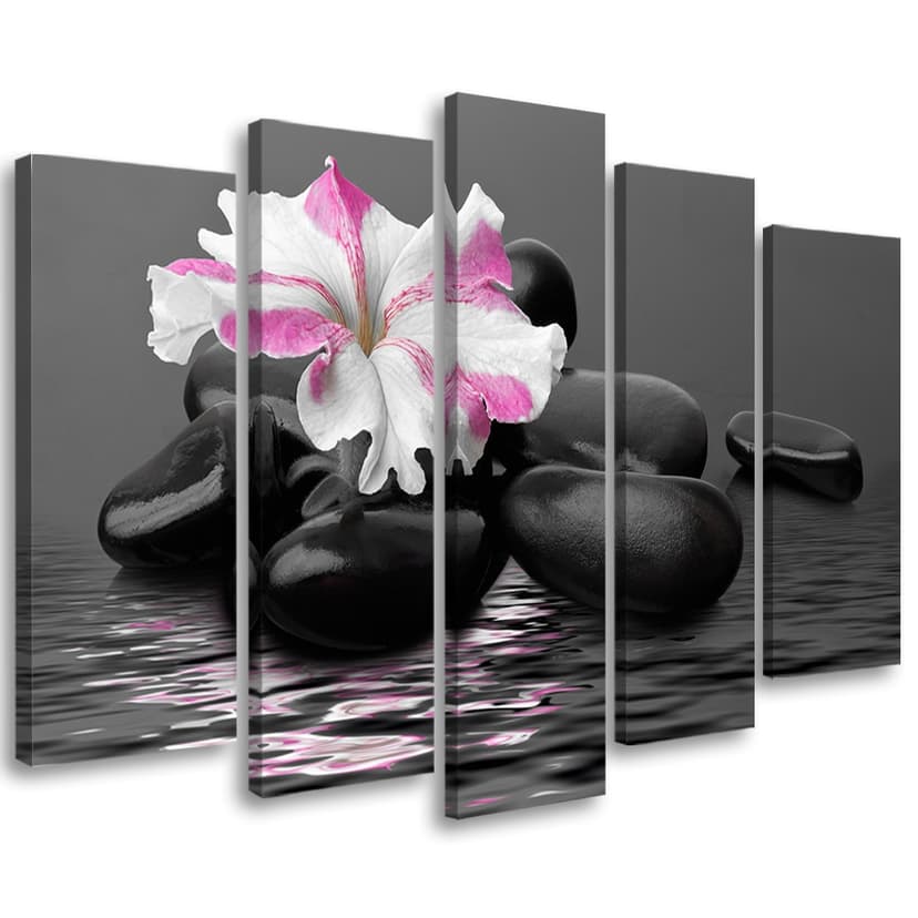 Stampa su tela 5 pezzi Pietre Fiore rosa Zen