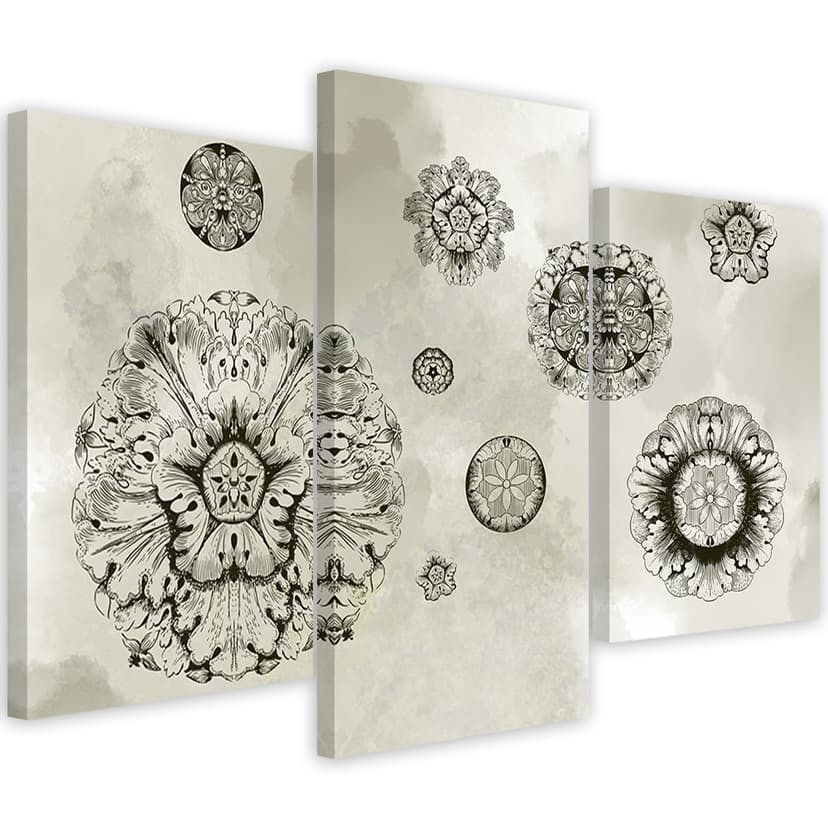 Stampa su tela in 3 pezzi, forme geometriche floreali