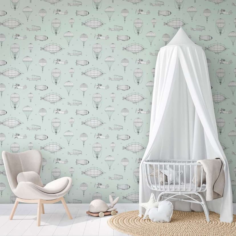 Carta da parati per bambini, tessuto non tessuto con illustrazione Kids Walls verde, bianco