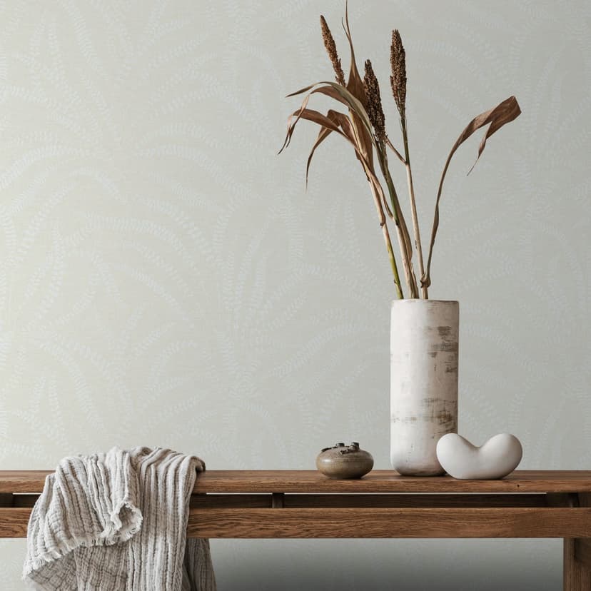 Carta da parati in tessuto non tessuto foglie, viticci, natura floreale in bianco beige