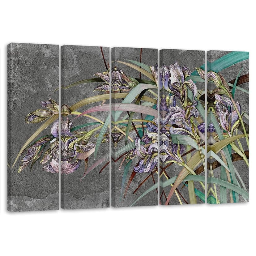 Stampa su tela 5 pezzi, fiori di iris nel vento