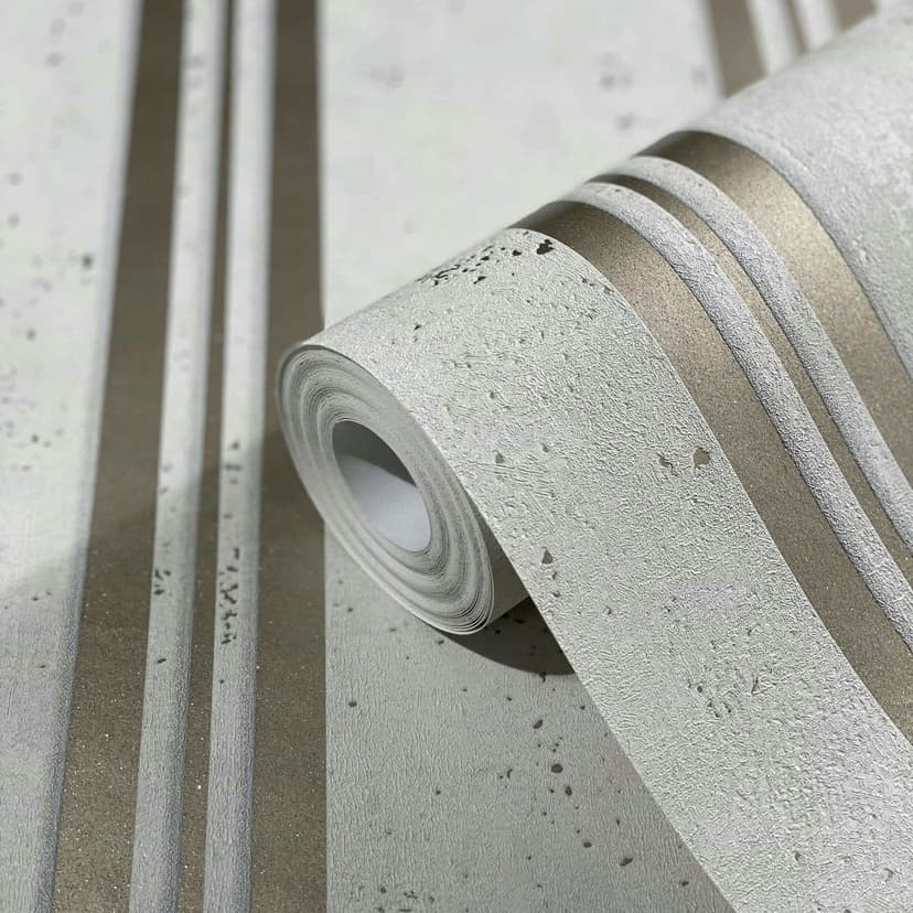 Carta da parati in tessuto non tessuto con strisce effetto metallizzato e strisce beige