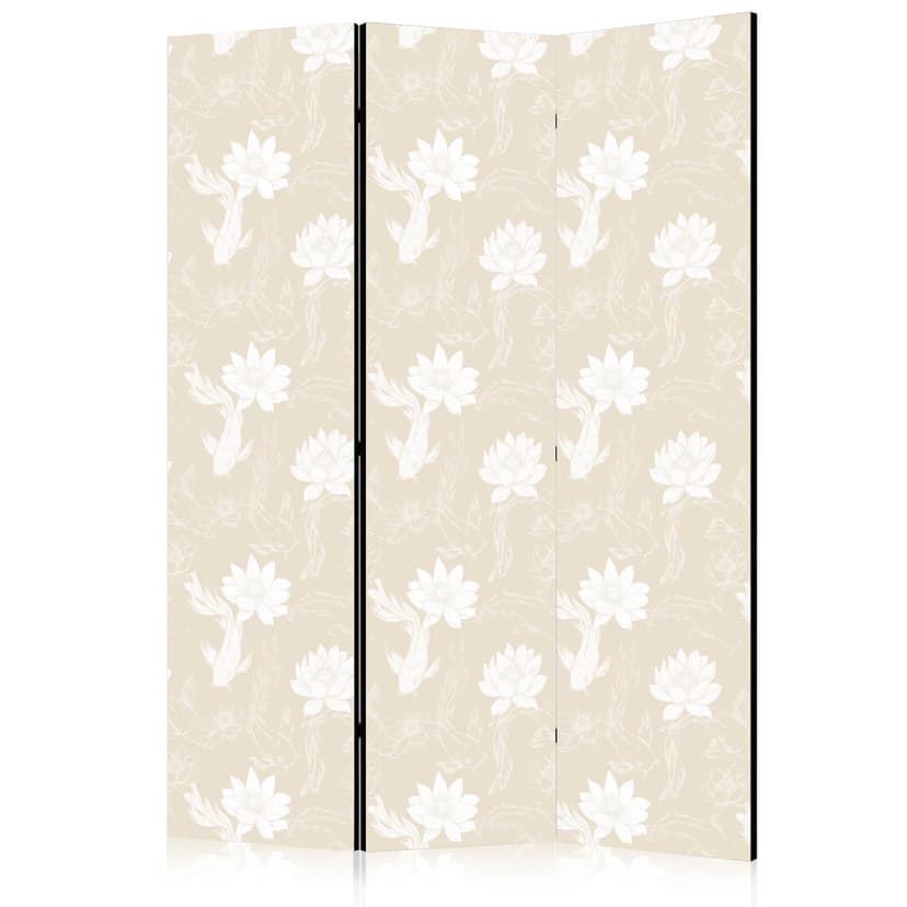 Paravent, Raumteiler freistehend, Trennwand - Fish and Water Lilies on a Delicate Sand-Beige Backgr